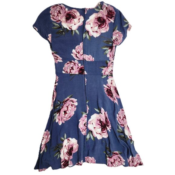 Charlotte Russe Fit & Flare Mini Blue & Rose Floral Dress Size XS Excellent - Picture 7 of 7